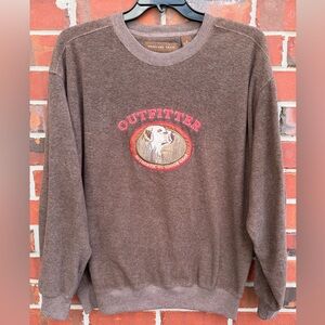 Vintage Woodland Trail Long Sleeve M Brown Fleece Crewneck Labrador Sweater T3